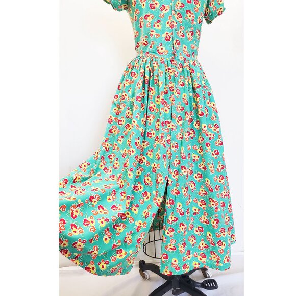 JACKPOT by Carli Gry Womens Vintage 90s does 50s Retro Floral Jade Midi M/L - Picture 9 of 13
